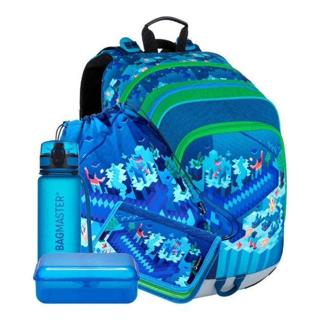 Obrazek Bagmaster ALFA 21 B duży zestaw szkolny dla pierwszoklasistów - kostki niebieskie 23 l