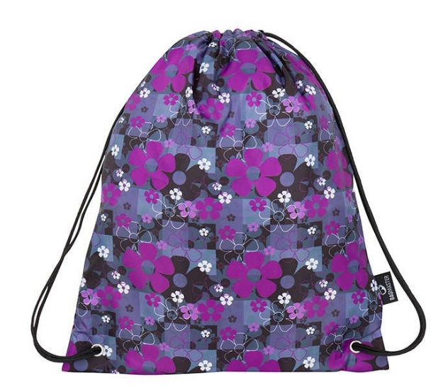 Obrazek Bagmaster MERCURY 8 Worek szkolny na kapcie / worek gimnastyczny - fioletowe kwiaty fioletowy 1,2 l