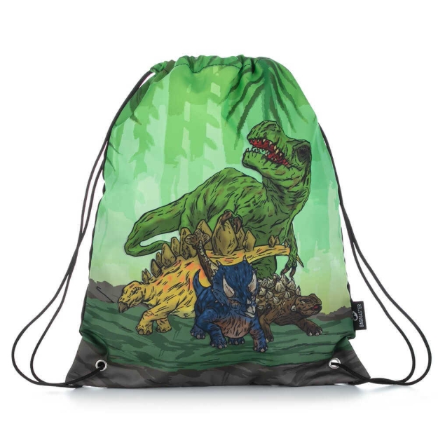 Obrazek Bagmaster Bag ALFA 21 C worek szkolny na kapcie / worek gimnastyczny - zielony dinozaur 1,2 l