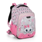 Obrazek Plecak szkolny Bagmaster LUMI 22 A - biały kot z kokardą różowy 23 l
