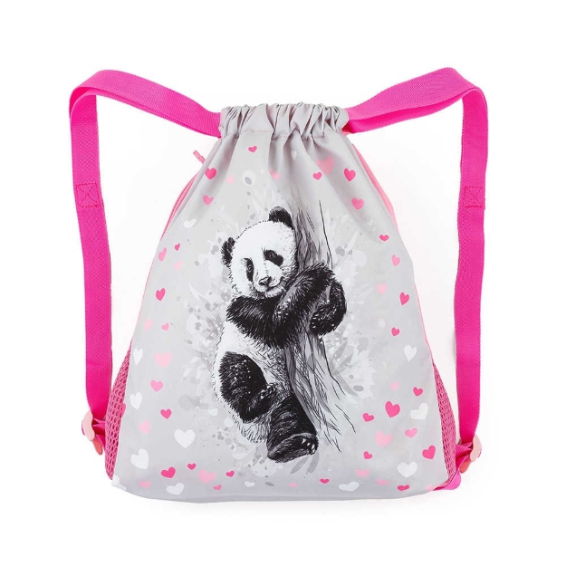 Obrazek Bagmaster BETA 22 B worek szkolny na kapcie / worek gimnastyczny - panda różowy 1,5 l
