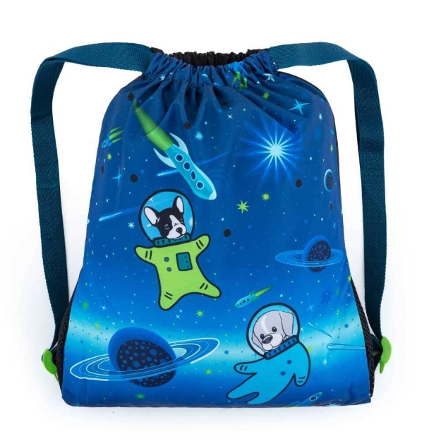 Obrazek Bagmaster Torba LUMI 22 D worek szkolny na kapcie / worek gimnastyczny - pies astronauta niebieski 1,5 l