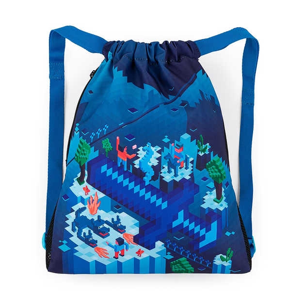 Obrazek Bagmaster PRIM 22 D worek szkolny na kapcie / worek gimnastyczny - cube world niebieski 1,2 l
