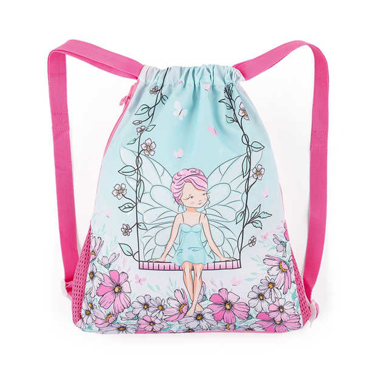 Obrazek Bagmaster Torba LUMI 23 B worek szkolny na kapcie / worek gimnastyczny - flower fairy blue 1,5 l