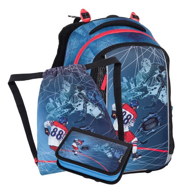 Obrazek Bagmaster VEGA 24 Mały zestaw szkolny dla pierwszoklasistów - hokej niebieski 22 l