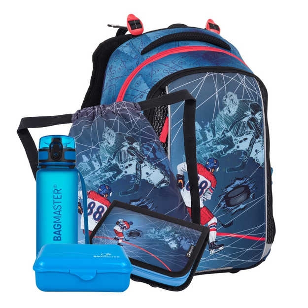 Obrazek Bagmaster VEGA 24 Duży zestaw szkolny dla pierwszoklasistów - hokej niebieski 22 l