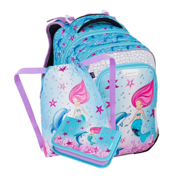 Obrazek Bagmaster LUMI 24 Mały zestaw szkolny dla pierwszoklasistów - syrenka niebieska 23 l