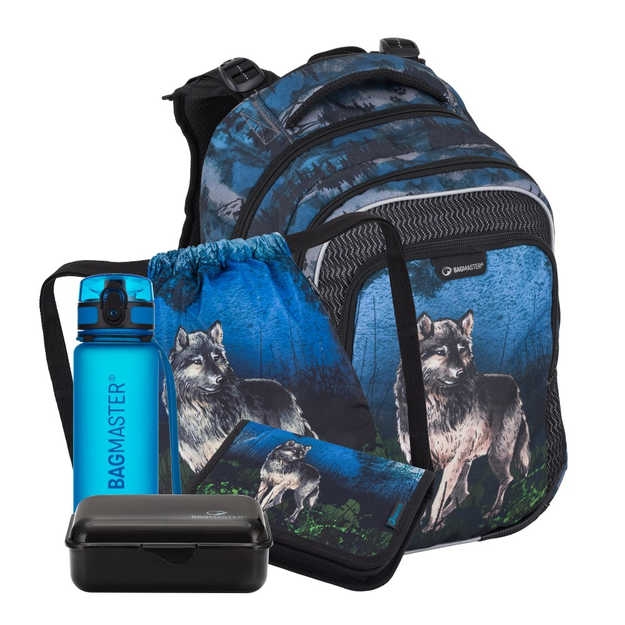 Obrazek Bagmaster LUMI 24 F duży zestaw szkolny dla pierwszoklasistów - wilczy błękit 23 l