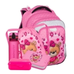 Obrazek Bagmaster LUMI 24 H duży zestaw szkolny dla pierwszoklasistów - miś różowy 23 l