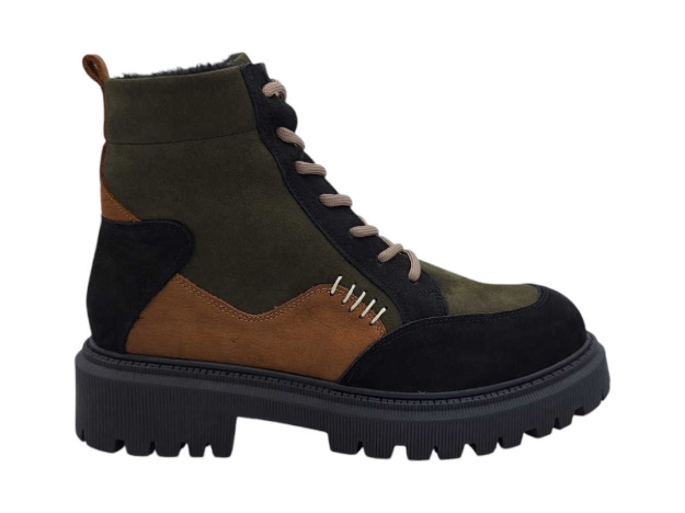 Obrazek Wild 191469 Damskie skórzane buty za kostkę czarny / khaki