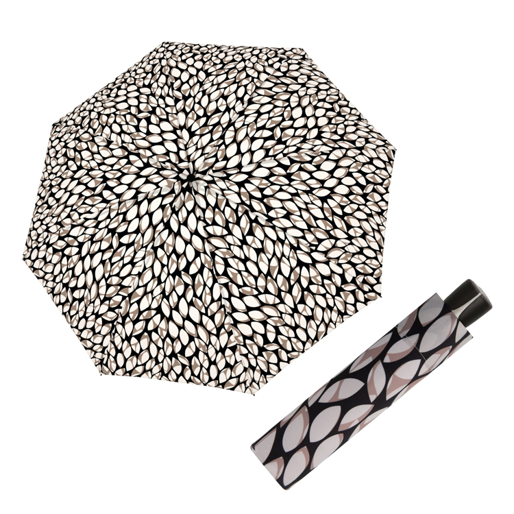 Obrazek DOPPLER Fiber Mini Leaves taupe - damski parasol składany