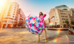 Obrazek DOPPLER Modern Art Long AC Bubblegum - Parasol z wyrzutnikiem Bare Multicolour