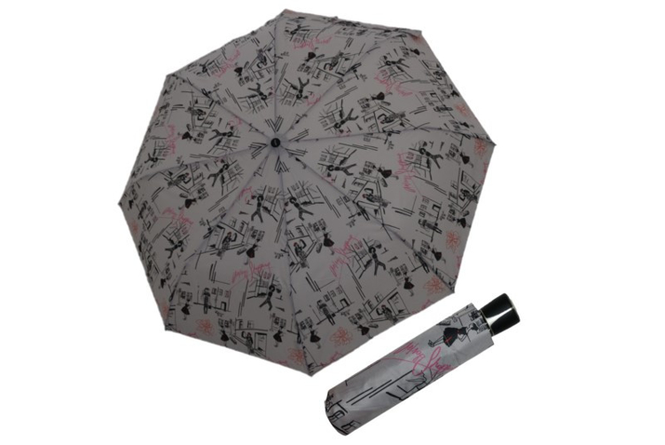 Obrazek DOPPLER Mini Fiber Shopping - damski parasol składany jasnoszary