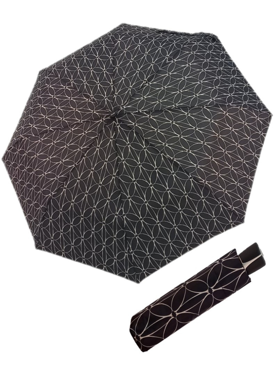Obrazek DOPPLER Fiber Mini Black White rings - damski parasol składany biały