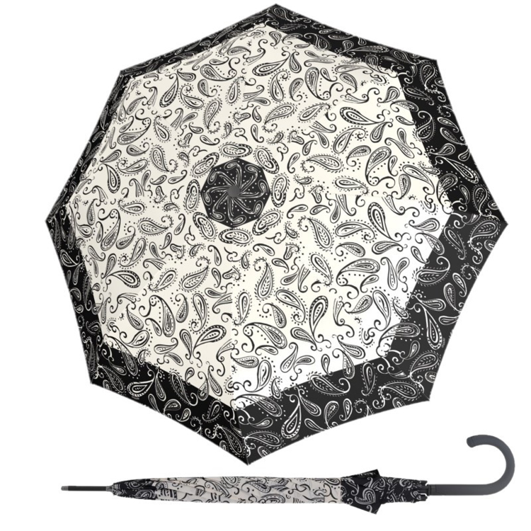Obrazek DOPPLER Fiber Flex AC Black and White Paisley - damski parasol pod golenie czarny