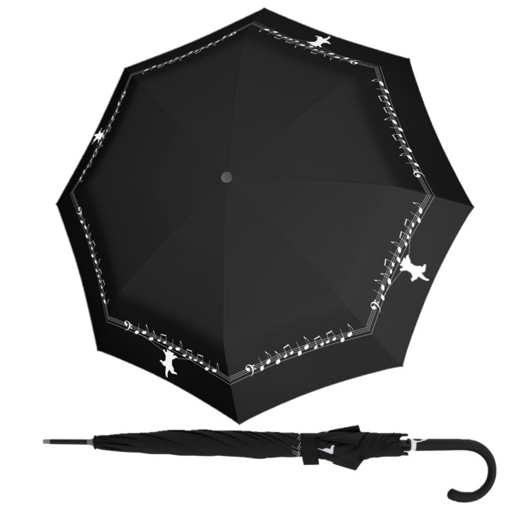 Obrazek DOPPLER Fiber Flex AC Musically Cat - damski parasol na goleń czarny