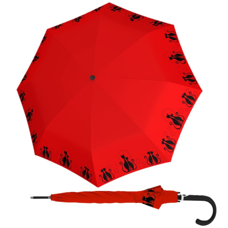 Obrazek DOPPLER Fiber Flex AC Cats Family Red - damski parasol Bare Shot w kolorze czerwonym