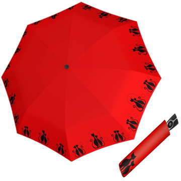 Obrazek DOPPLER Fiber Magic Cats Family Red - w pełni automatyczny parasol damski czerwony