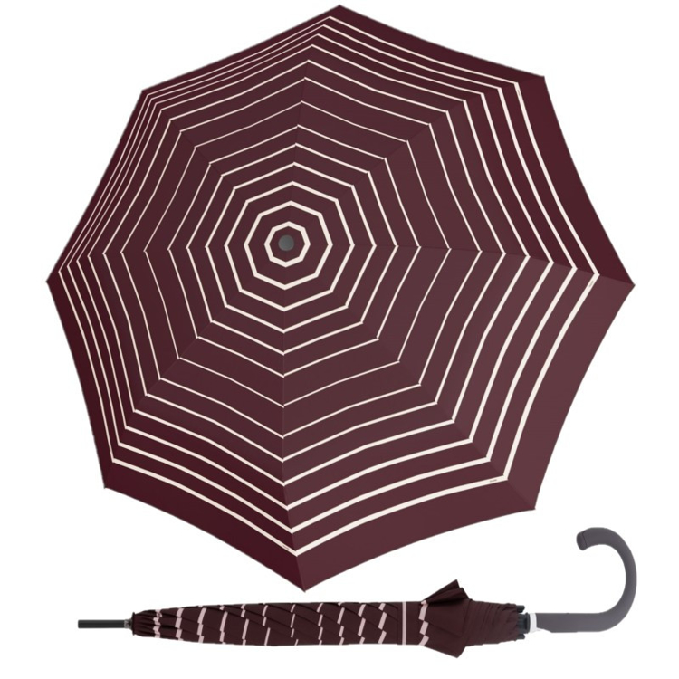 Obrazek DOPPLER Fiber Flex AC Timeless Red Stripes - damski parasol na goleń w kolorze beżowym