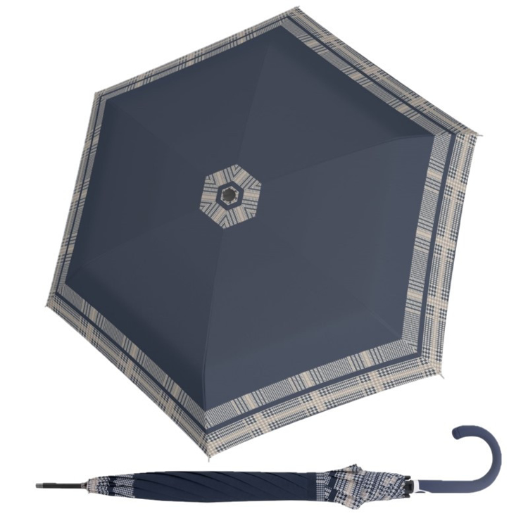 Obrazek DOPPLER Fiber Flex AC Timeless Blue Hahnentritt - damski beżowy parasol na goleń