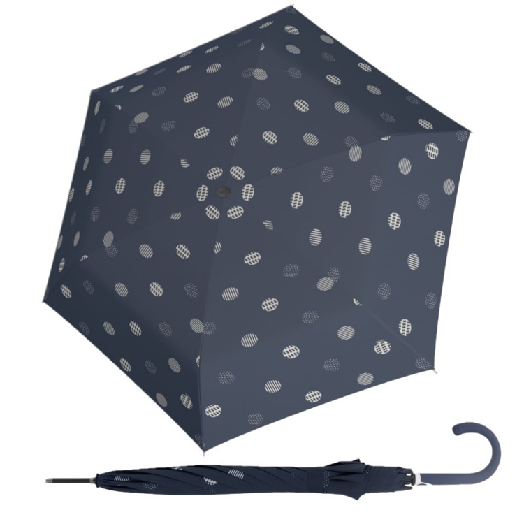 Obrazek DOPPLER Fiber Flex AC Timeless Blue Dots - damski beżowy parasol na goleń