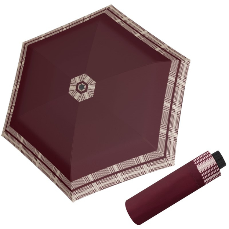 Obrazek DOPPLER Fiber Havanna Timeless Red Hahnentritt - damski parasol składany beżowy
