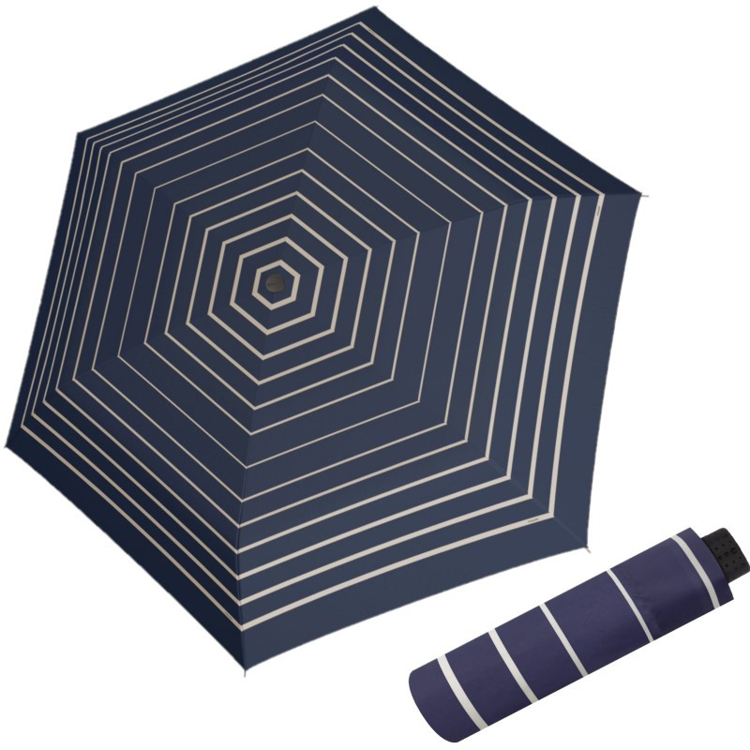 Obrazek DOPPLER Fiber Havanna Timeless Blue Stripes - damski parasol składany beżowy