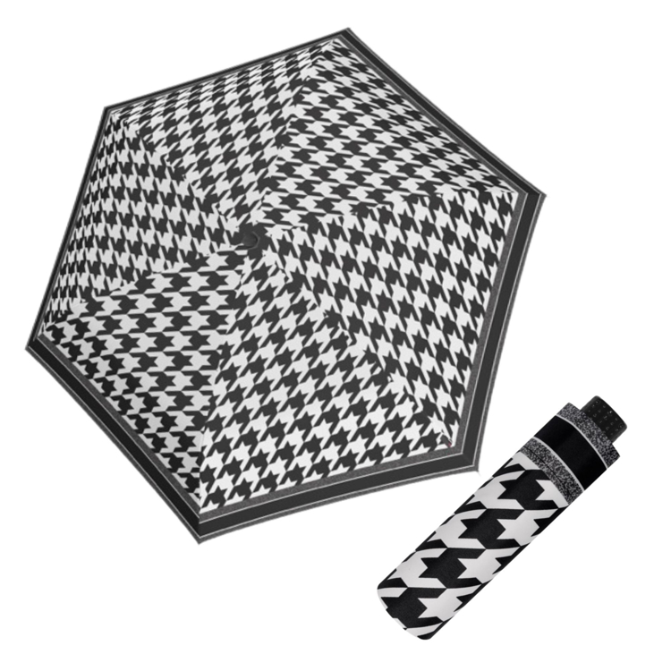 Obrazek DOPPLER Fiber Havanna czarno-biały - damski parasol składany czarny