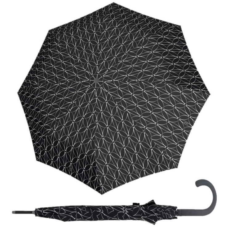 Obrazek DOPPLER Fiber Flex AC czarno-białe pierścienie - damski parasol na goleń biały