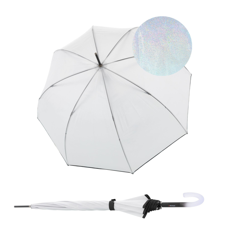 Obrazek Knirps C.760 Stick Transparent Stardust Black - przezroczysty damski parasol na goleń