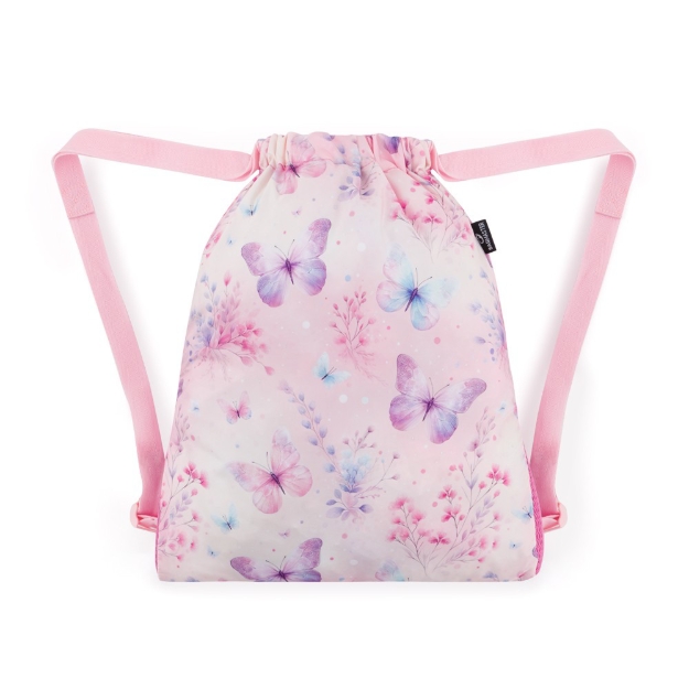 Obrazek Bagmaster Worek DOPI 25 szkolny na kapcie / gimnastykę - motyle Różowy 1,5 l