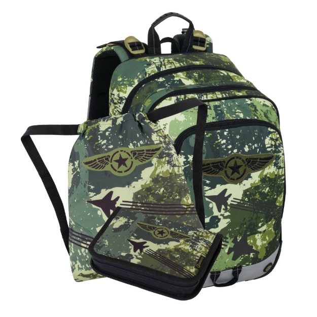 Obrazek Bagmaster ALFA 25 B mały zestaw szkolny dla pierwszoklasistów - fighter green 18 l