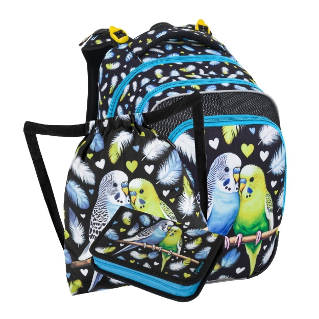 Obrazek Bagmaster BETA 25 Mały zestaw szkolny dla pierwszoklasistów - papuga czarna 18 l