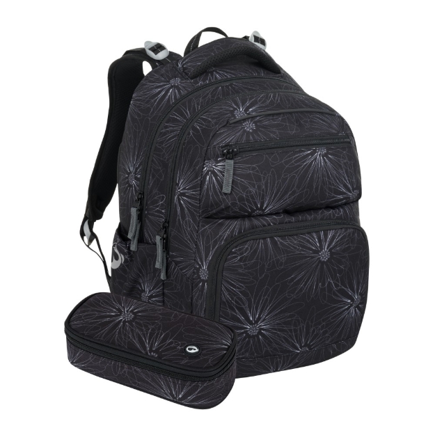 Obrazek Zestaw studencki Bagmaster ZIPSTER 25 A - czarny z białymi kwiatami