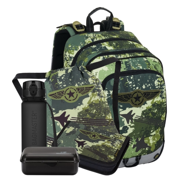 Obrazek Bagmaster ALFA 25 B duży zestaw szkolny dla pierwszoklasistów - fighter green 18 l