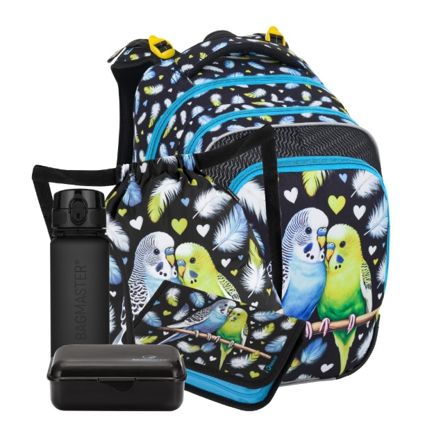 Obrazek Bagmaster BETA 25 Duży zestaw szkolny dla pierwszoklasistów - papuga czarna 18 l