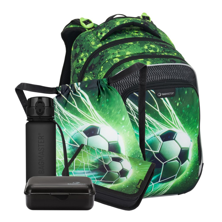 Obrazek Bagmaster LUMI 25 B duży zestaw szkolny dla pierwszoklasistów - football Green 18 l