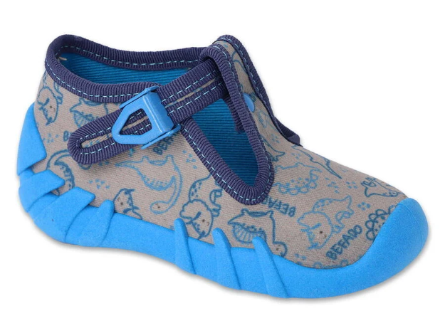 Obrazek BEFADO 110N497 chłopięce szare kapcie DINO