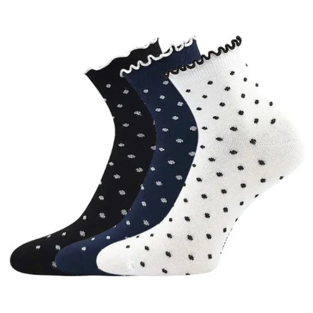 Obrazek LONKA Skarpetki damskie SOPHIA z ozdobnym wykończeniem MIX w kropki (3 pary)