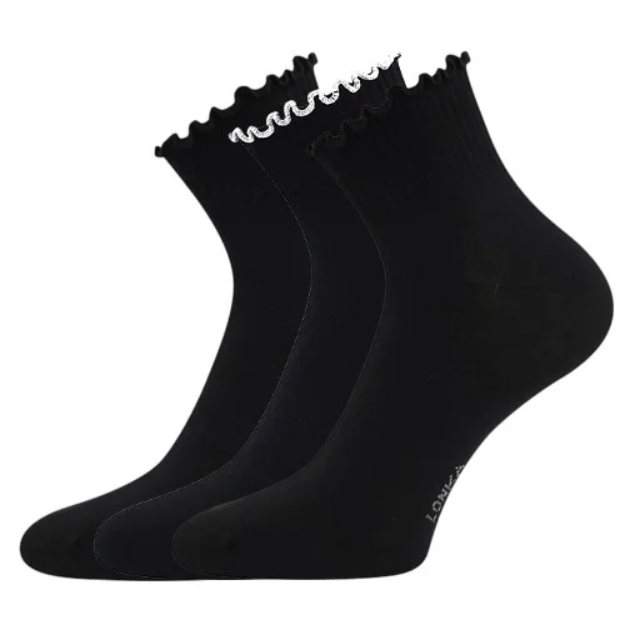 Obrazek LONKA Damskie skarpetki SOPHIA z ozdobnym wykończeniem MIX BLACK (3 pary)