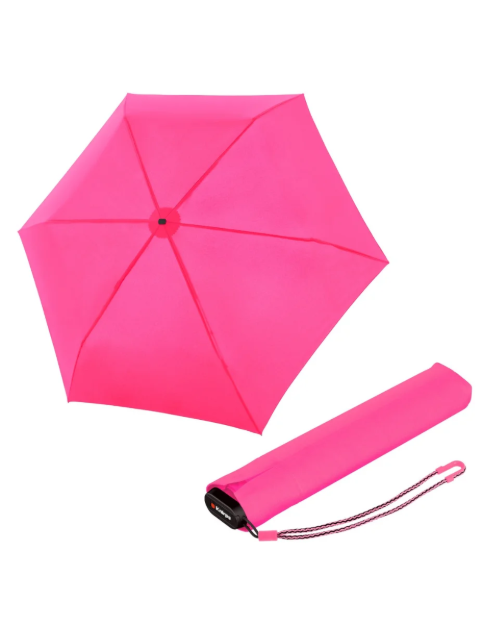 Obrazek KNIRPS US.050 NEON PINK - lekki damski składany płaski parasol różowy
