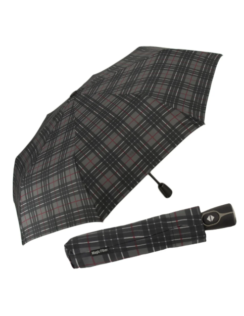 Obrazek DOPPLER Magic Fiber Check - w pełni automatyczny parasol damski antracytowy