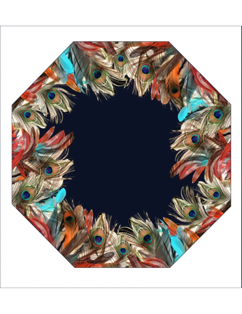 Obrazek DOPPLER MANUFAKTUR Elegance Boheme Peacock - luksusowy damski parasol z nadrukiem pawich piór