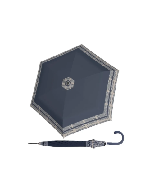 Obrazek DOPPLER Fiber Flex AC Timeless Blue Hahnentritt - damski beżowy parasol na goleń