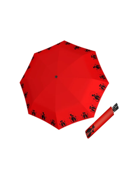 Obrazek DOPPLER Fiber Magic Cats Family Red - w pełni automatyczny parasol damski czerwony