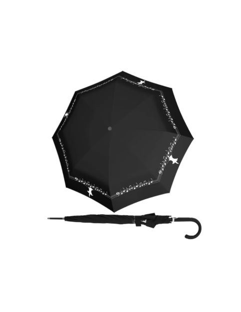 Obrazek DOPPLER Fiber Flex AC Musically Cat - damski parasol na goleń czarny