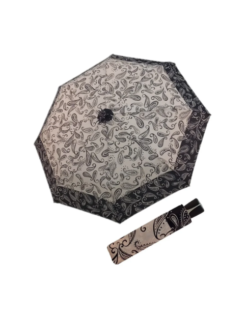 Obrazek DOPPLER Fiber Mini Black White paisley - damski parasol składany biały