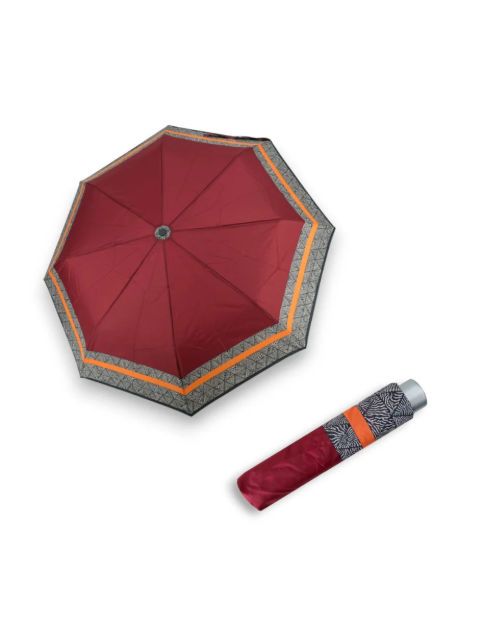 Obrazek DOPPLER Mini Light Classic berry stripe - damski parasol składany czerwony