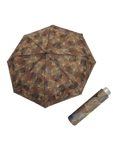 Obrazek DOPPLER Mini Light Leaves - damski parasol składany brązowy