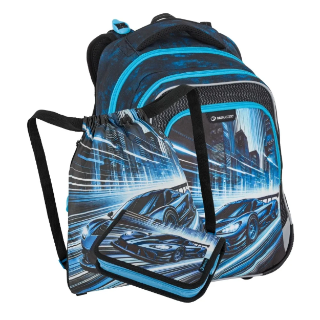 Obrazek Bagmaster LUMI 26 C malý školní set pro prvňáčky – auto Modrá 25 l